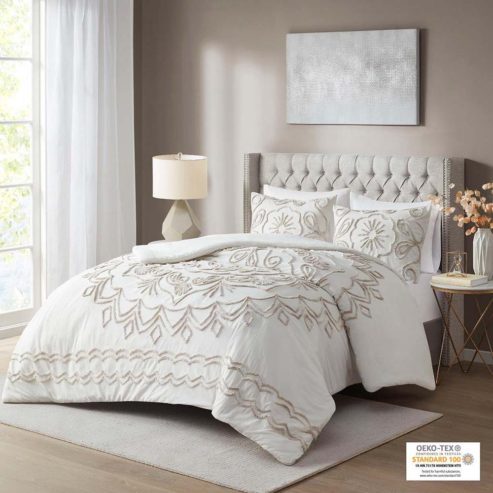 100% Cotton Tufted Comforter Set, Ivory/Taupe, Belen Kox. Picture 2
