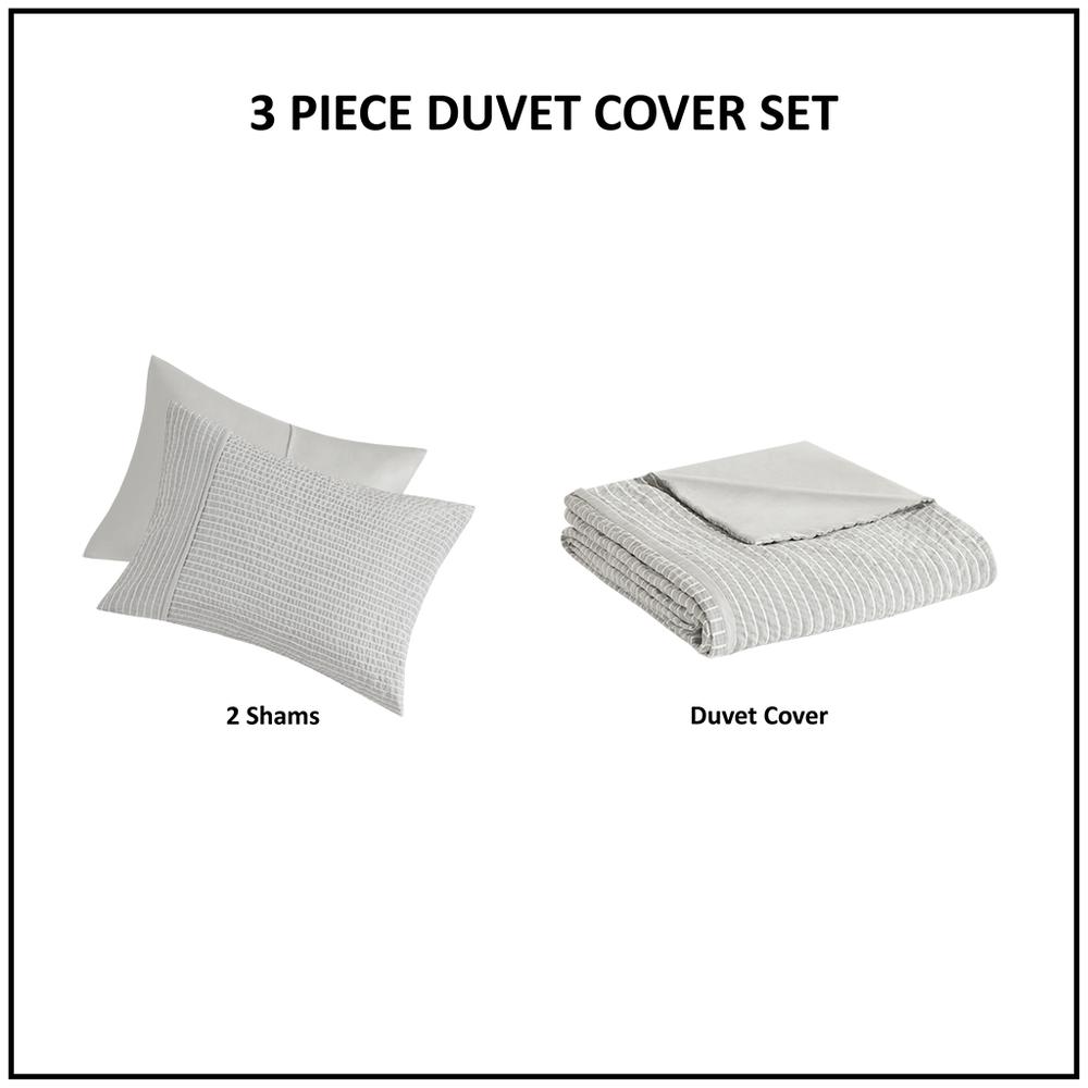 3 Piece Striped Seersucker Oversized Duvet Cover Set. Picture 5