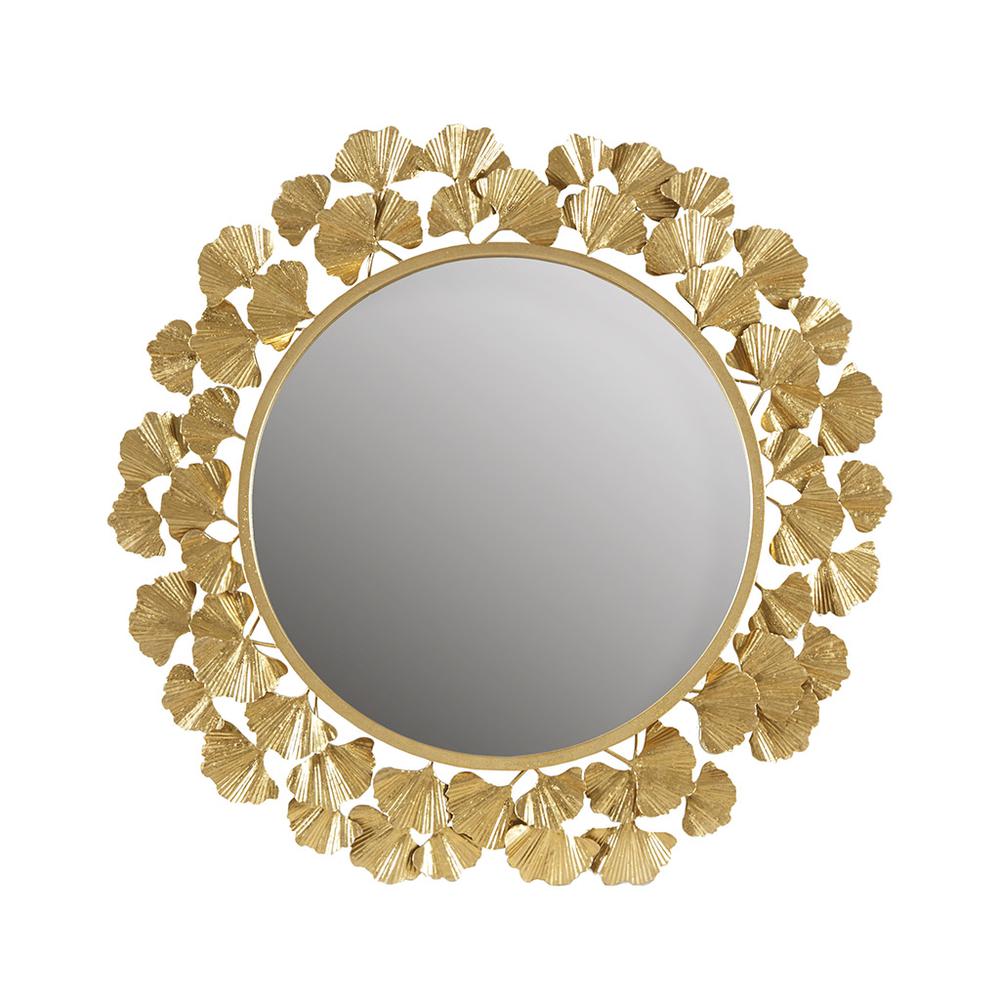 Gold Gingko Leaf Round Wall Mirror 30.5". Picture 4