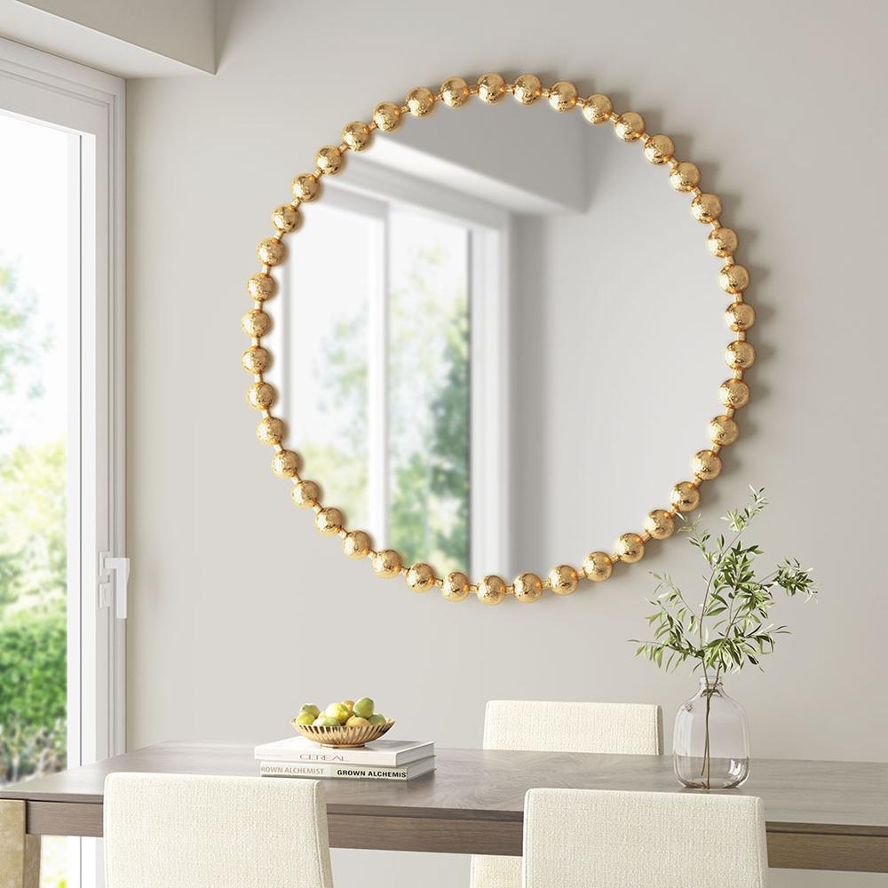 Beaded Round Wall Mirror 36"D. Picture 5
