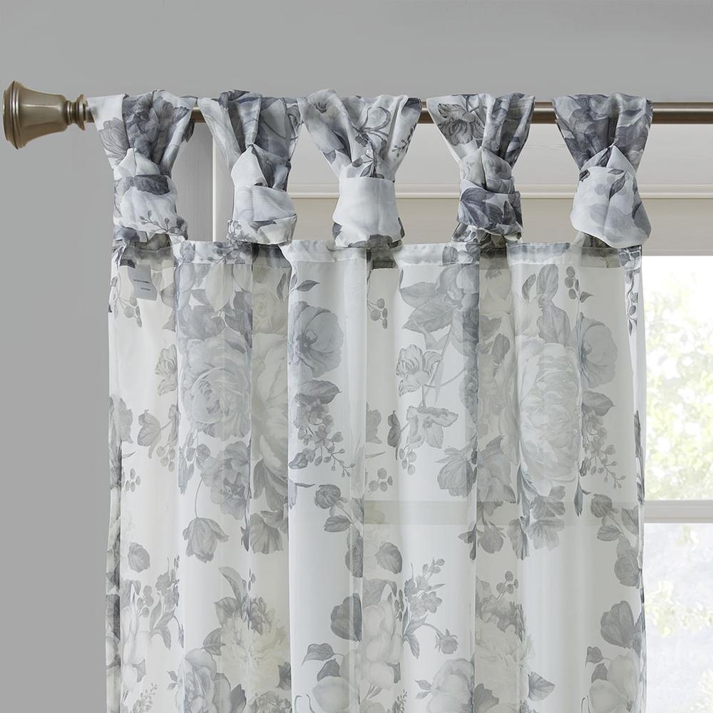 Printed Floral Twist Tab Top Voile Sheer Curtain. Picture 1