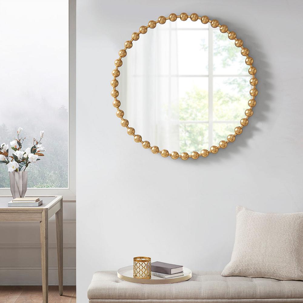 Beaded Round Wall Mirror 36"D. Picture 3