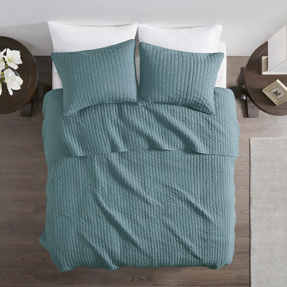 100% Polyester Solid Brushed Coverlet Set Teal. Picture 17