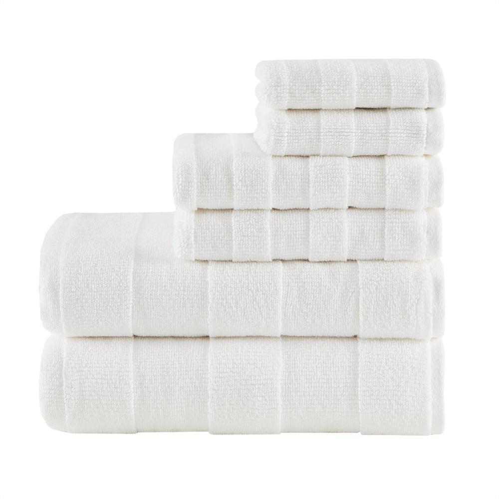 Madison Park Signature - Parker Textured Solid Stripe 600GSM Cotton Bath Towel 6pc Set - Ivory