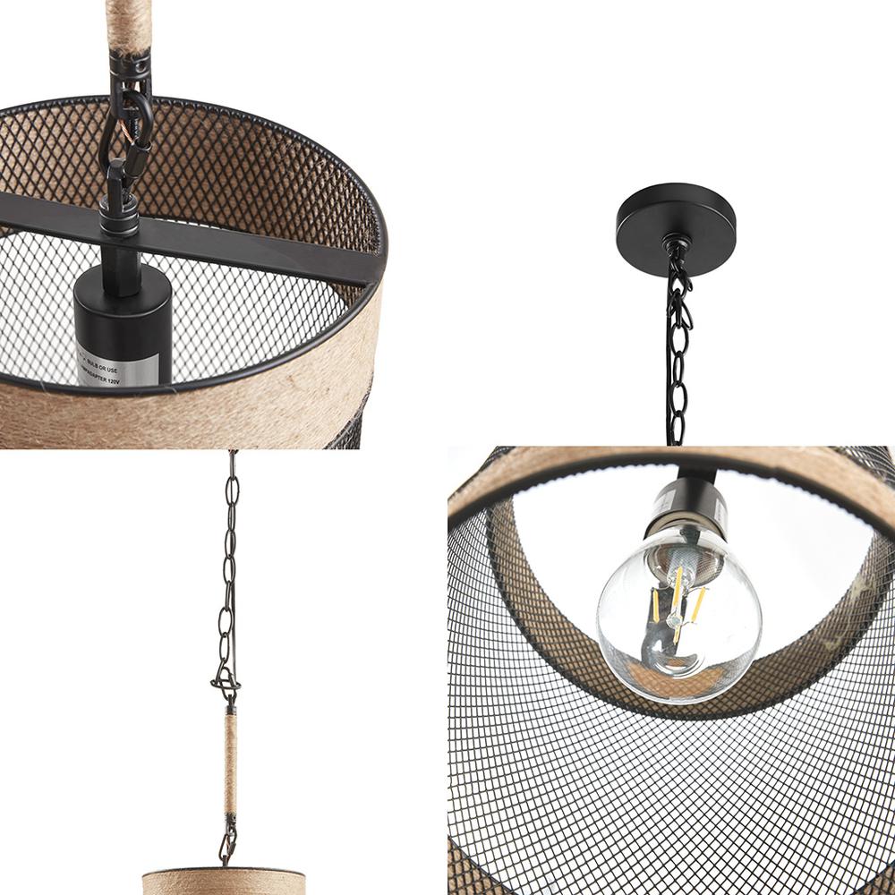 Natural Rope and Metal Mesh Cylinder Pendant. Picture 5