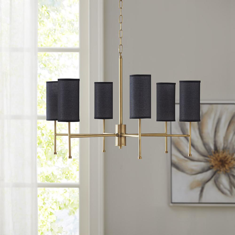 Conrad 6  Light Chandelier - 12 Shades  (Black and White), Plated Gold. Picture 1