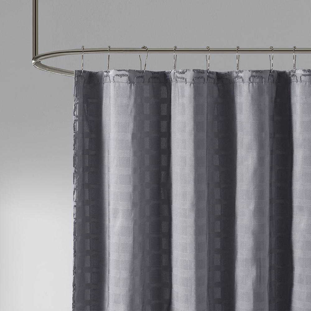 Woven Clipped Solid Shower Curtain Grey 615. Picture 5