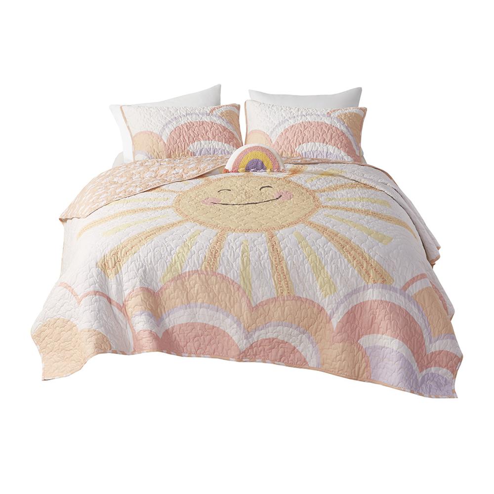 Reversible Sunshine Printed Cotton Quilt Set with Throw Pillow. Picture 1