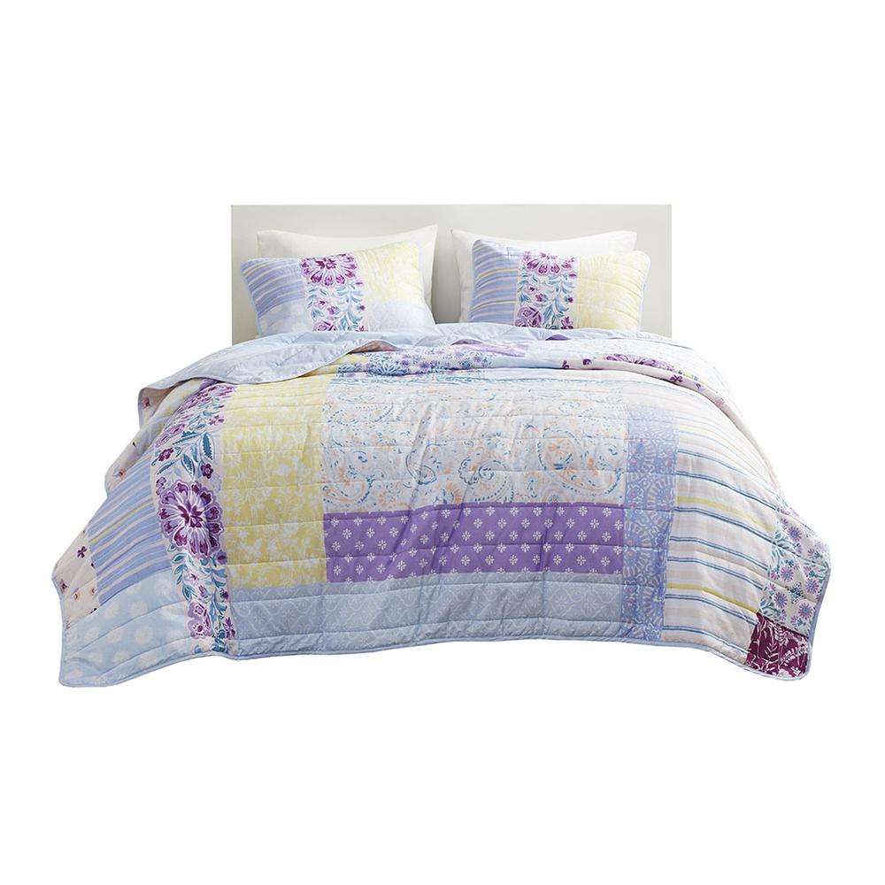 Patchwork Printed Cotton Reversible Coverlet Set. Picture 1