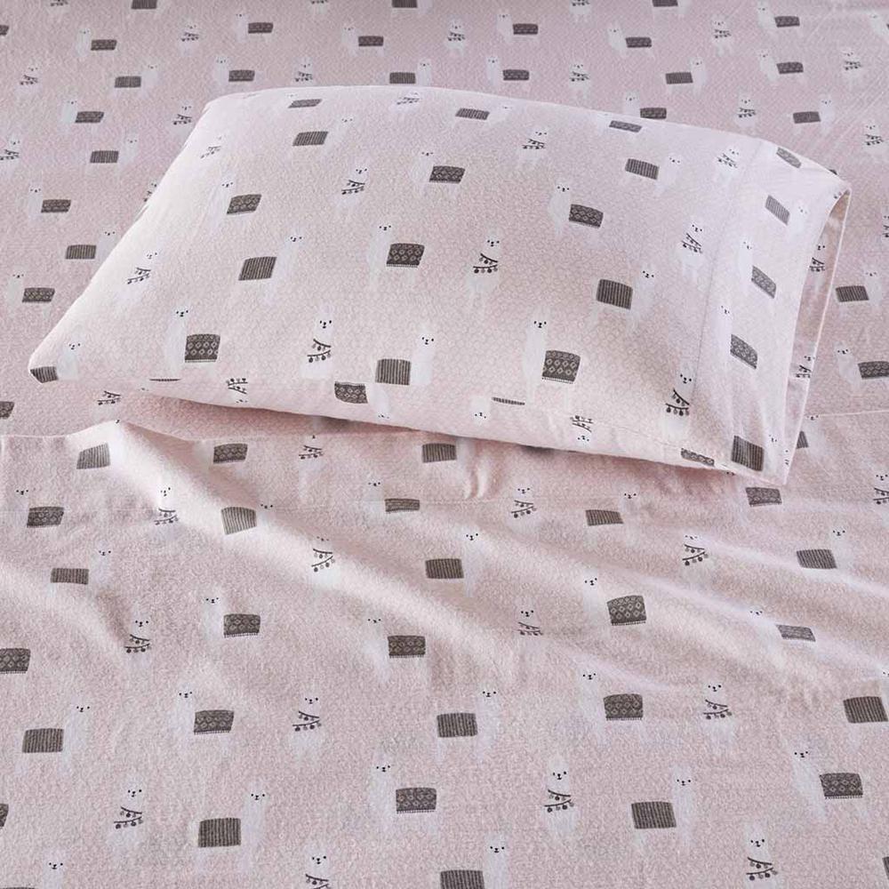 100% Cotton Flannel Pigment Printed Sheet Set, Pink Llamas, Twin. Picture 2