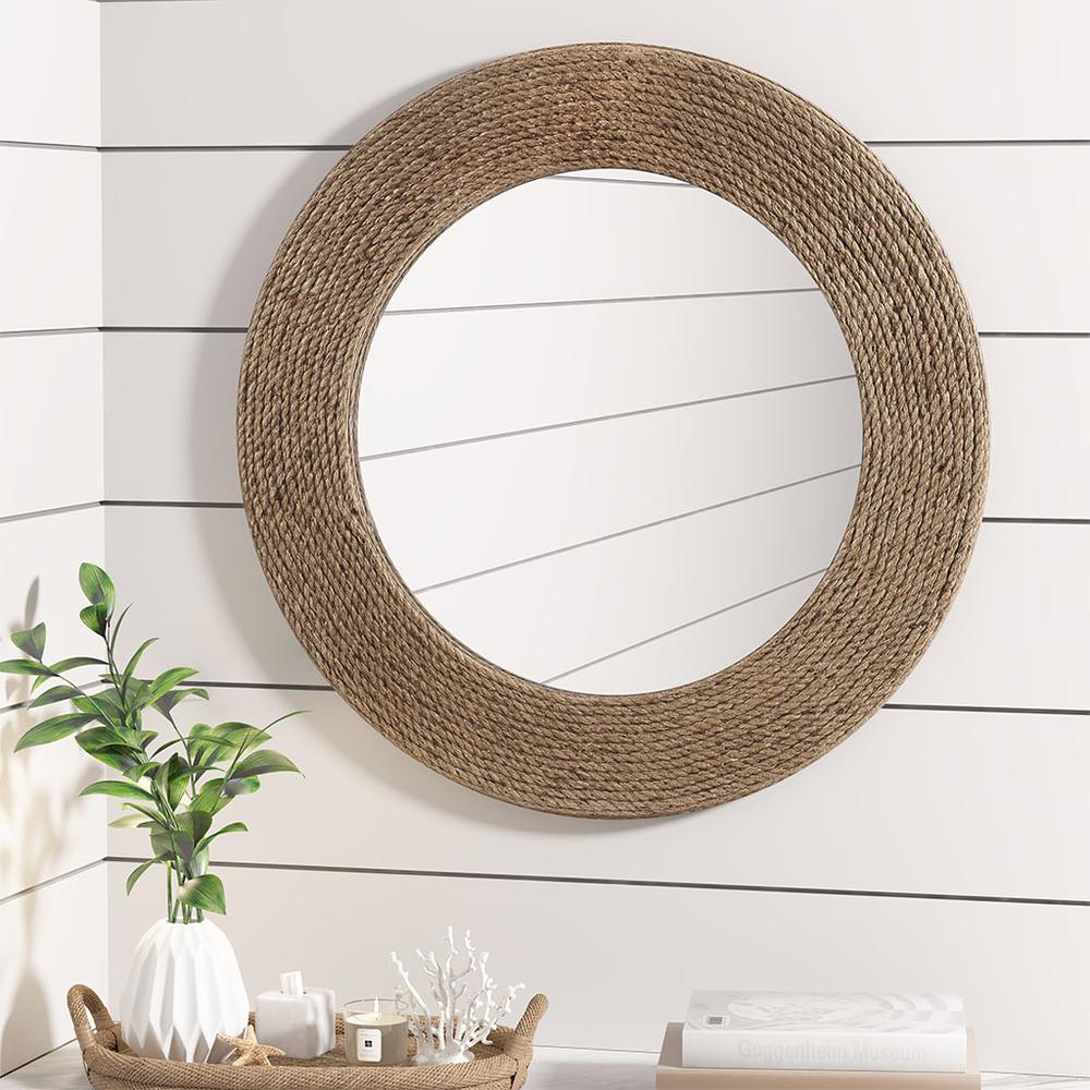 Natural Jute Rope Round Wall Mirror 26". Picture 5