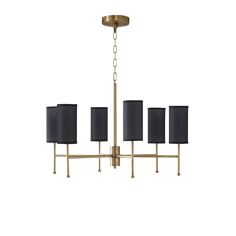 Conrad 6  Light Chandelier - 12 Shades  (Black and White), Plated Gold. Picture 2