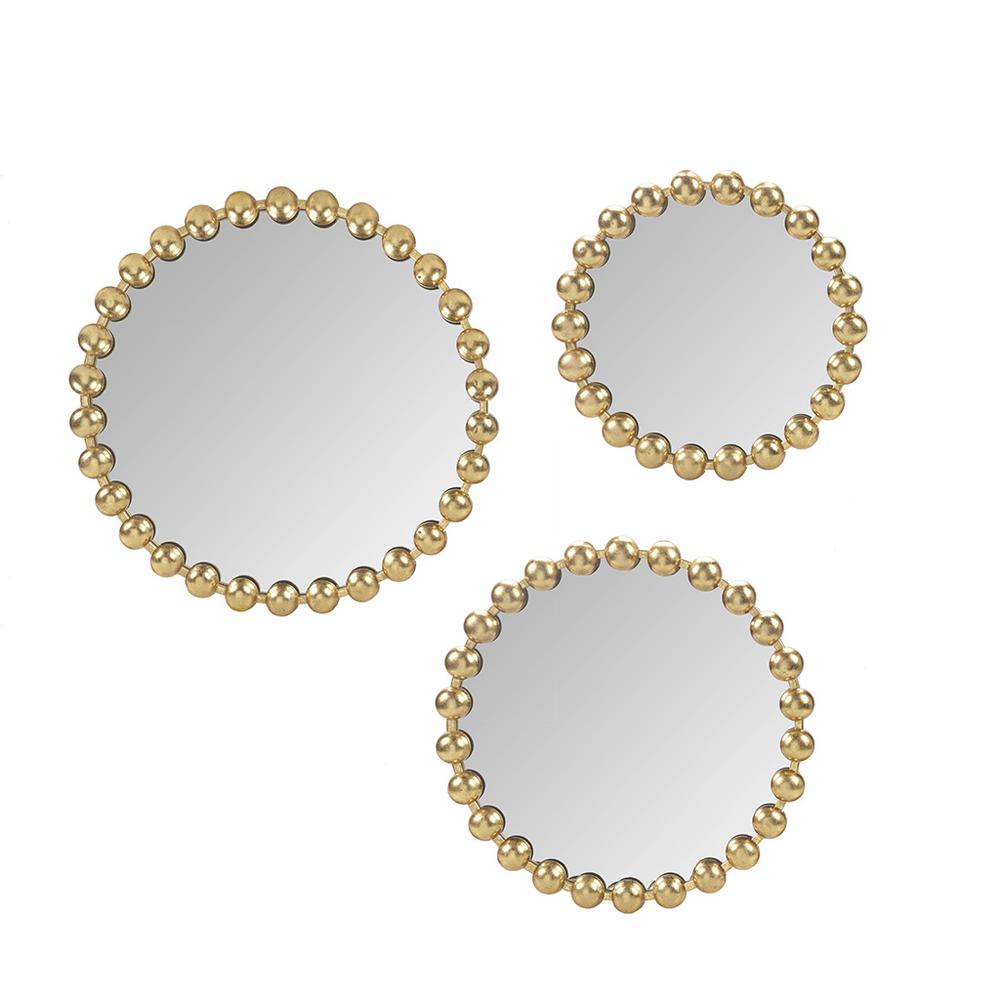 Gold Beaded Round Wall Mirror 3-piece set. Picture 4