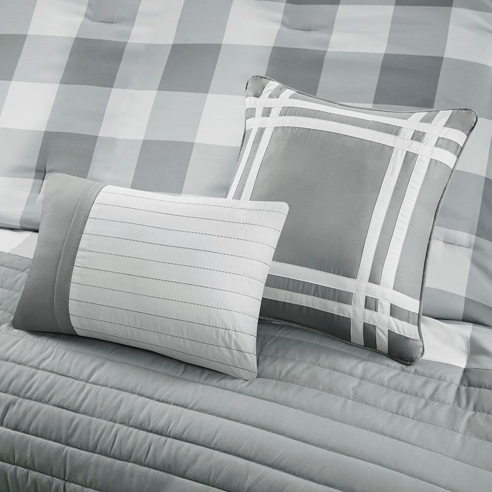 100% Polyester 8pcs Comforter Set Grey Cal King:104"Wx92"L/20"Wx36"L(2)/72"Wx84"L+15"D/12"Wx18"L/18"Wx18"L/26"Wx26"L(2). Picture 6
