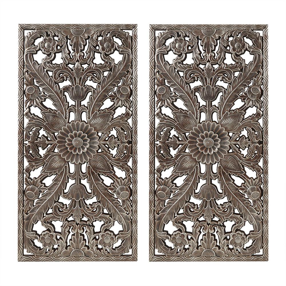 Distressed Carved Wood 2-piece Wall Decor Set. Picture 4