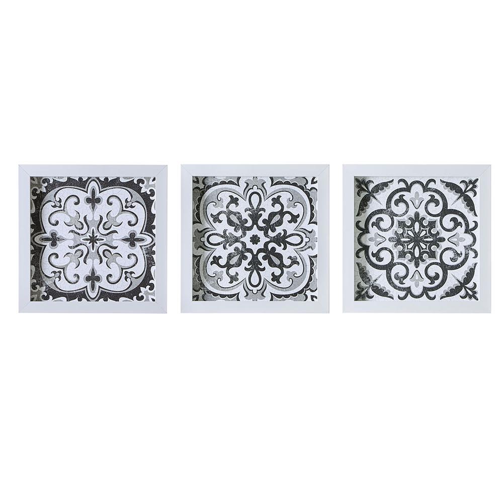 Distressed Black and White Medallion Tile 3-piece Wall Decor Set. Picture 4