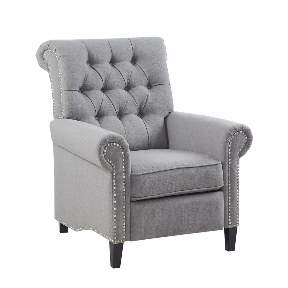 Button-Tufted Grey Push Back Recliner, Belen Kox. Picture 1