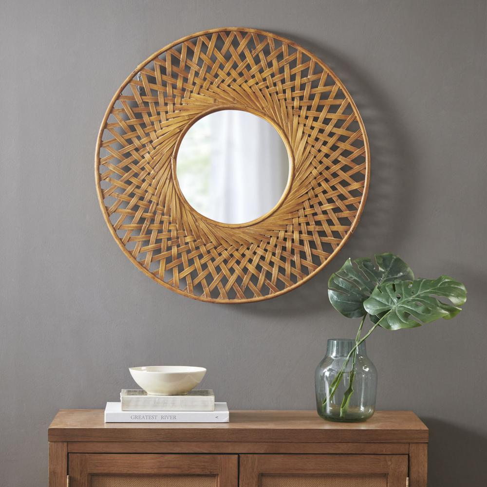 Round Bamboo Wall Decor Mirror. Picture 4