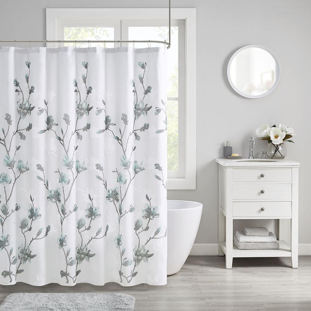 Floral Printed Burnout Shower Curtain. Picture 4