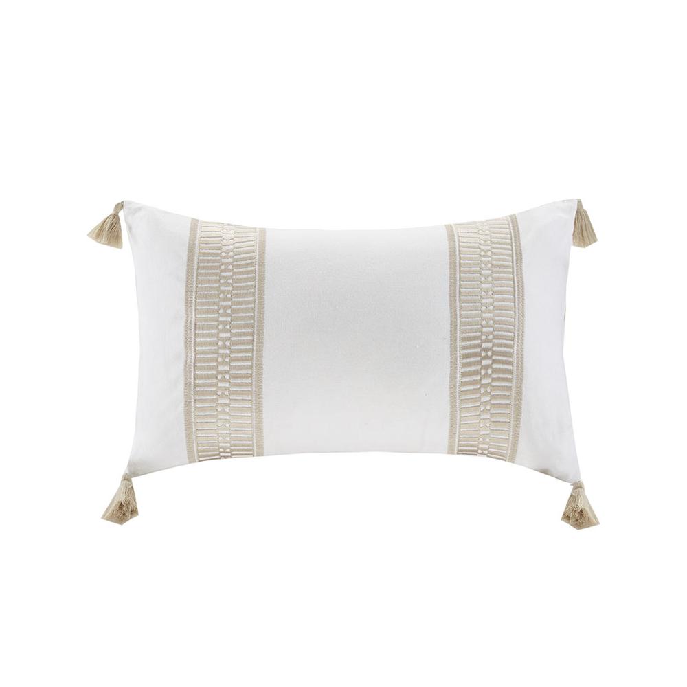 100% Faux Linen Cotton Embroidered Oblong Pillow. Picture 2
