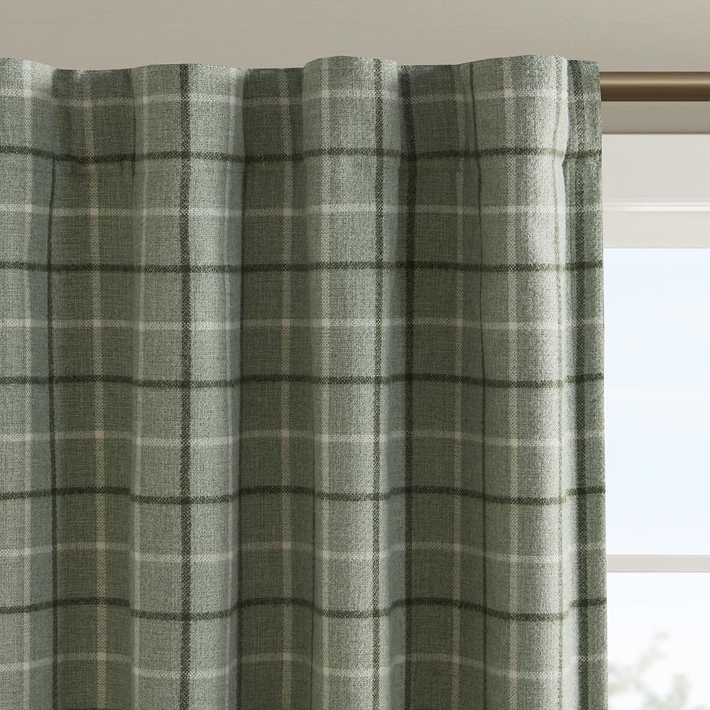 Plaid Rod Pocket and Back Tab Curtain Panel with Fleece Lining. Picture 1