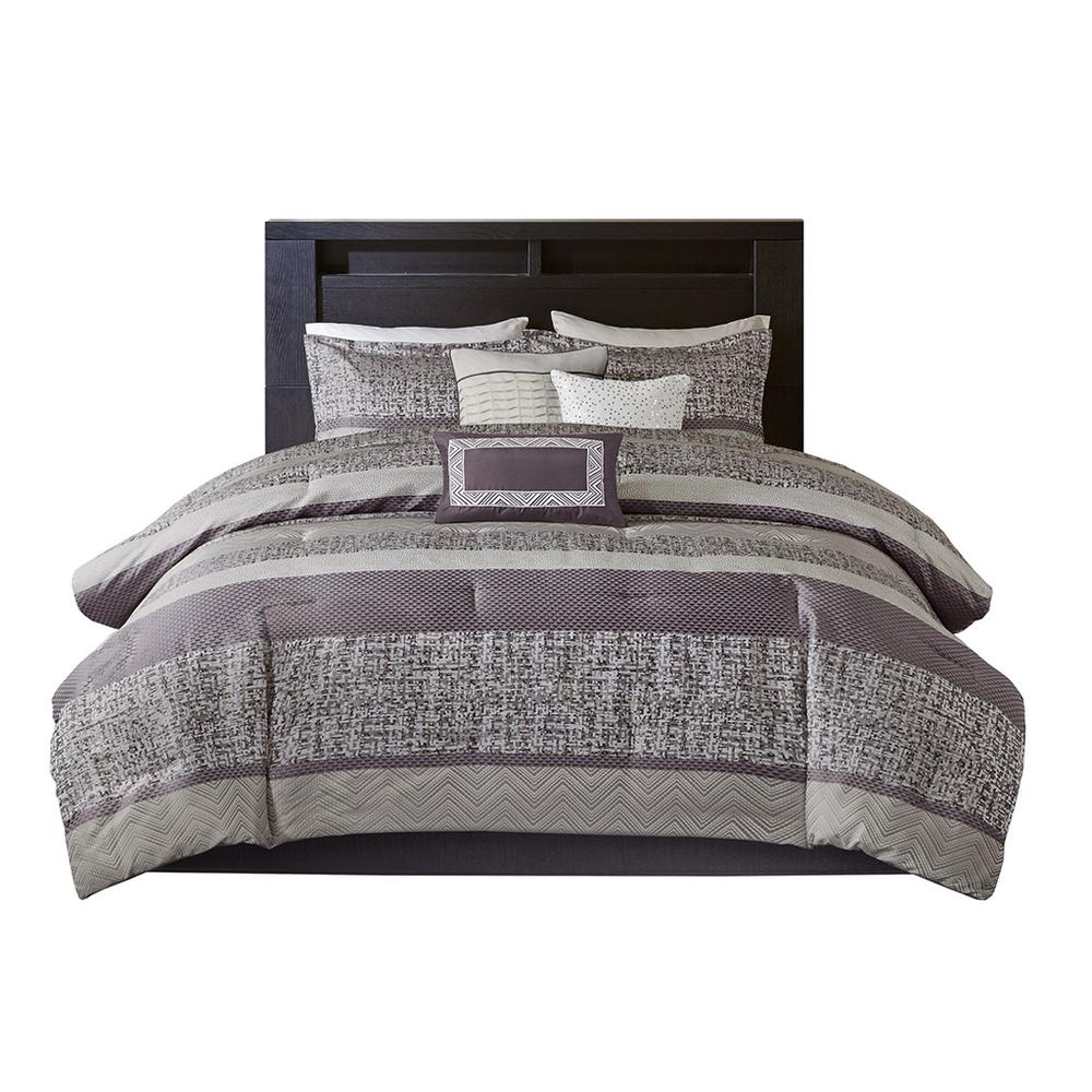 100% Polyester 7 Piece Jacquard Comforter Set, Purple, Belen Kox. Picture 1