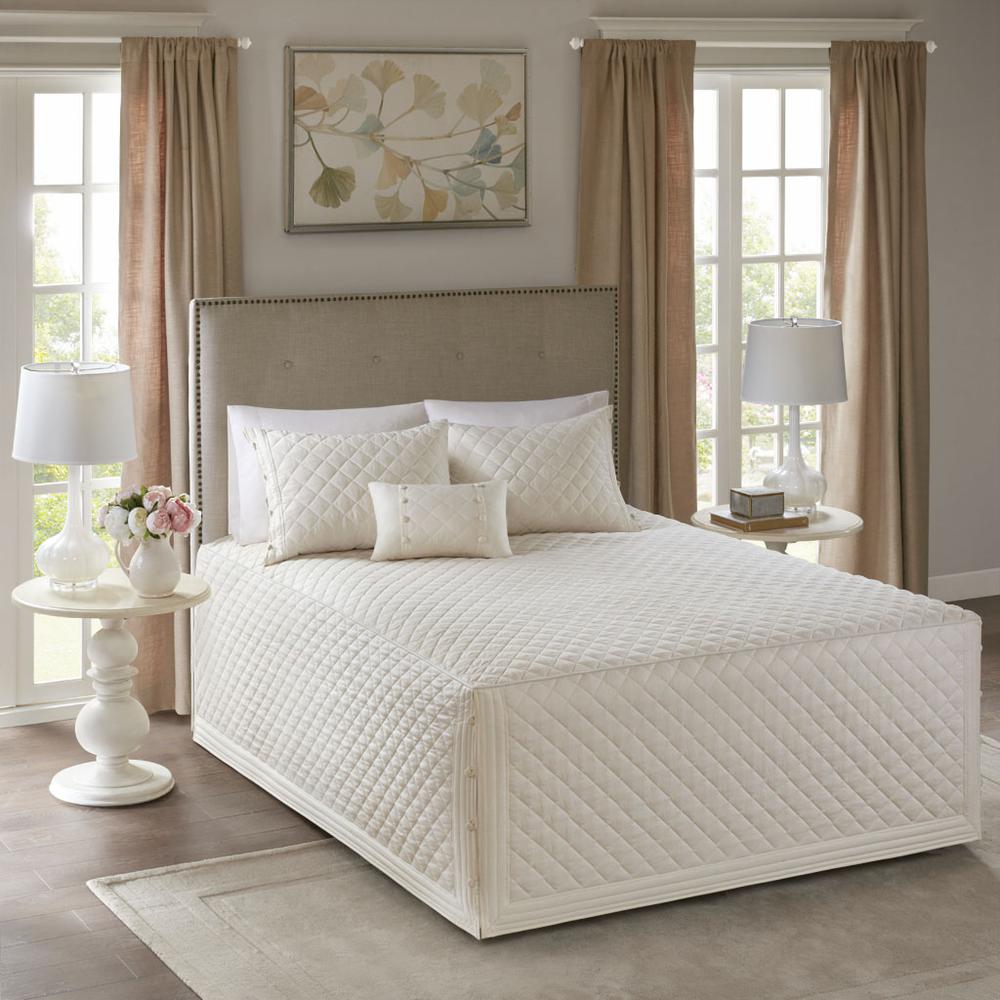 4 Piece Cotton Reversible Tailored Bedspread Set. Picture 4