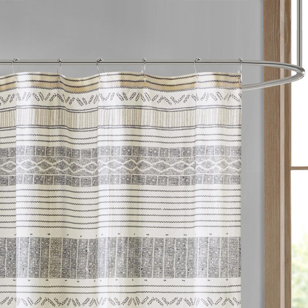 Cotton Stripe Printed Shower Curtain with Tassel. Picture 1