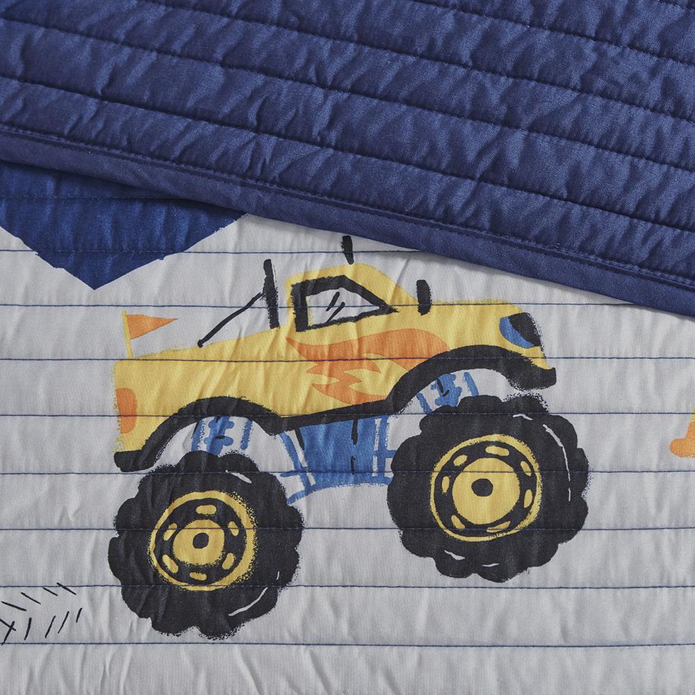 Monster Truck Reversible Quilt Set with Throw Pillow. Picture 2