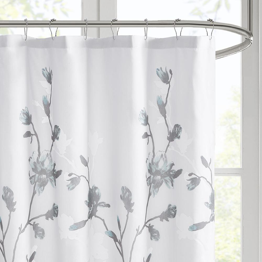 Floral Printed Burnout Shower Curtain. Picture 1