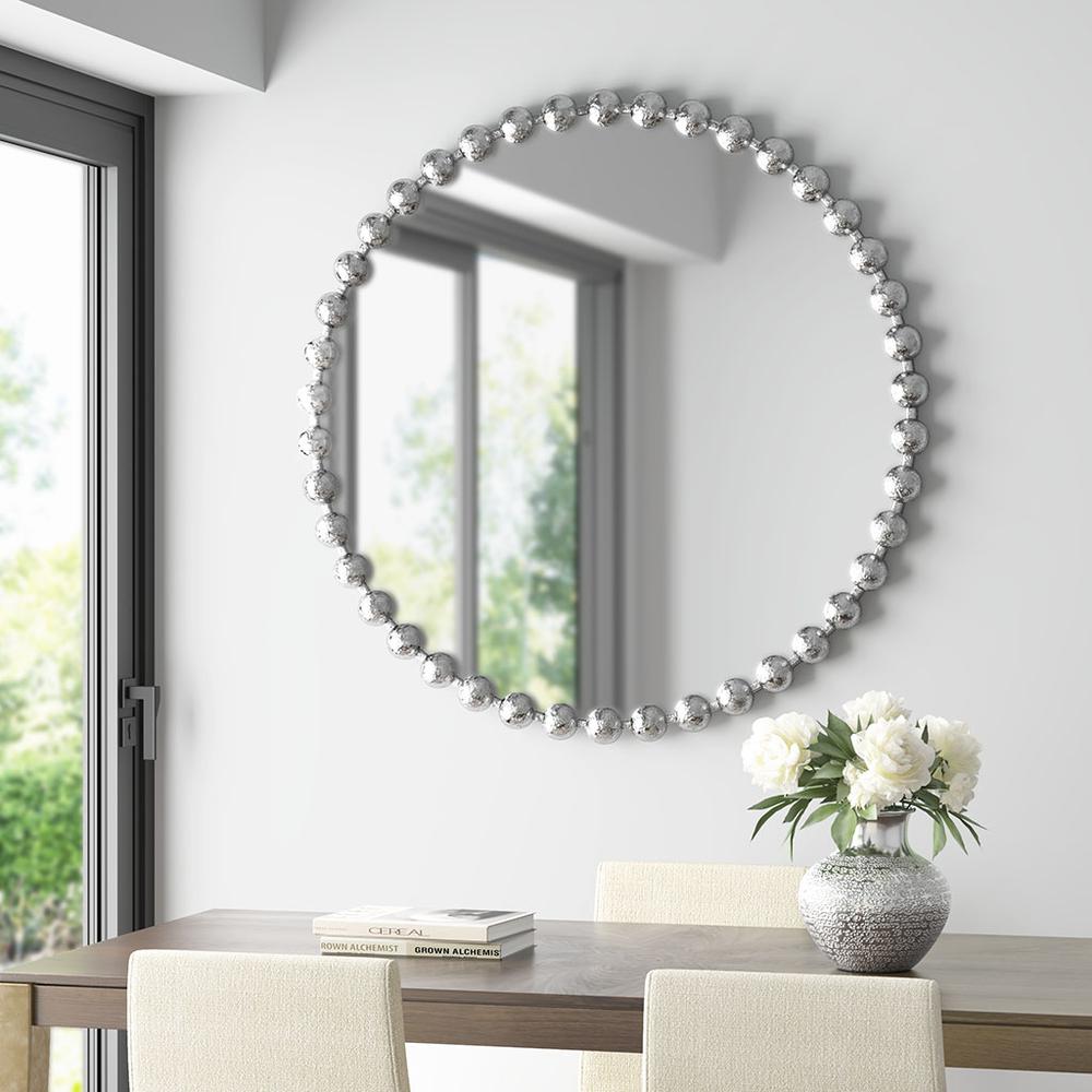 Beaded Round Wall Mirror 36"D. Picture 1