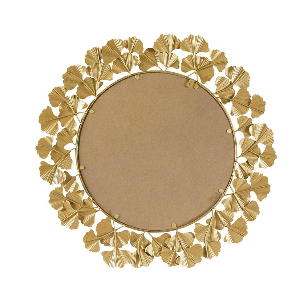 Gold Gingko Leaf Round Wall Mirror 30.5". Picture 1