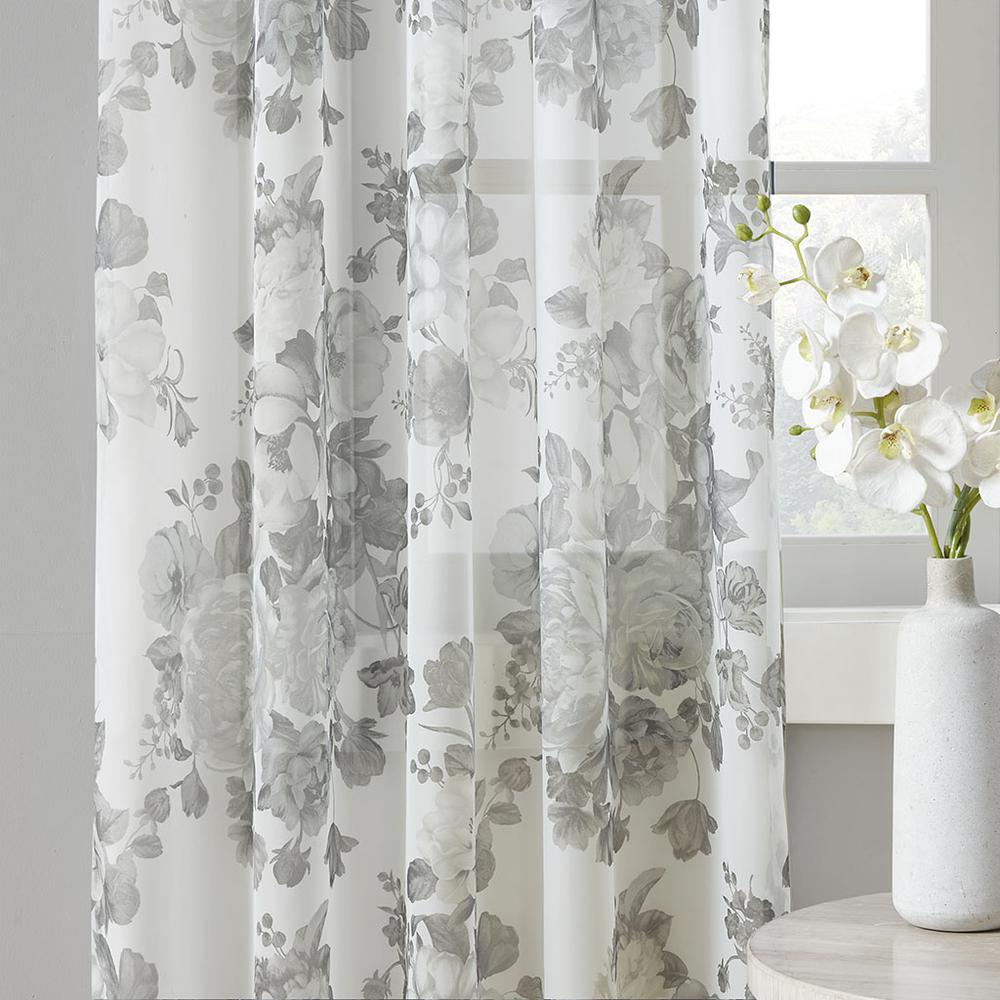 Simone Floral Twist Tab Top Voile Sheer Curtain Panel, Belen Kox. Picture 3