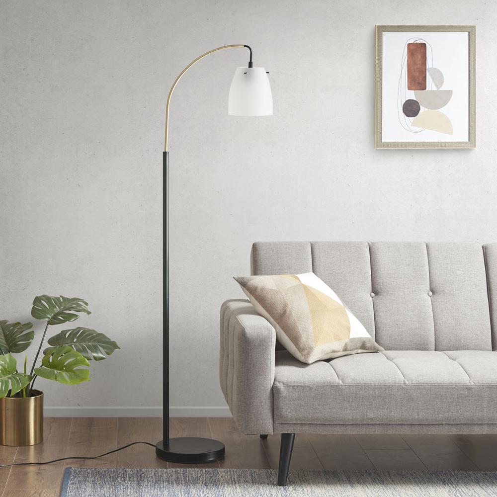 Arched Metal Floor Lamp with Frosted Glass Shade. Picture 4