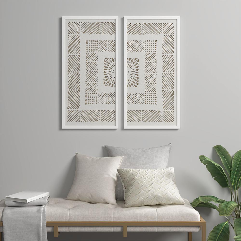 Framed Geometric Rice Paper Panel 2-piece Shadowbox Wall Decor Set. Picture 1