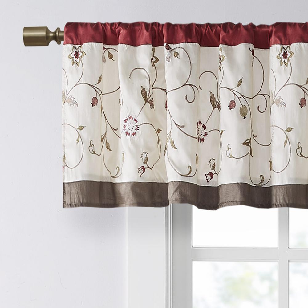 Embroidered Window Valance w/ Lining by Belen Kox Red. Picture 5