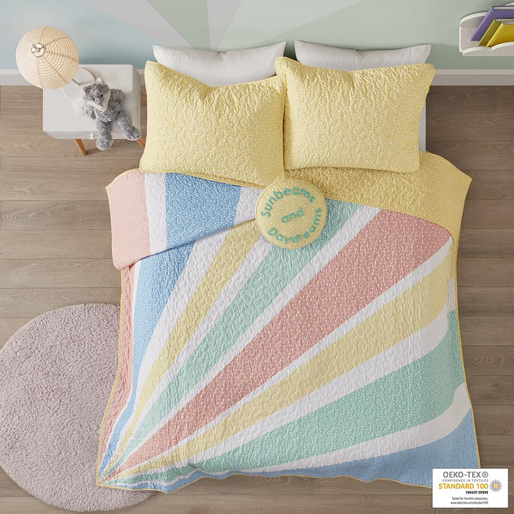 Rainbow Sunburst Reversible Cotton Quilt Set with Throw Pillow. Picture 4
