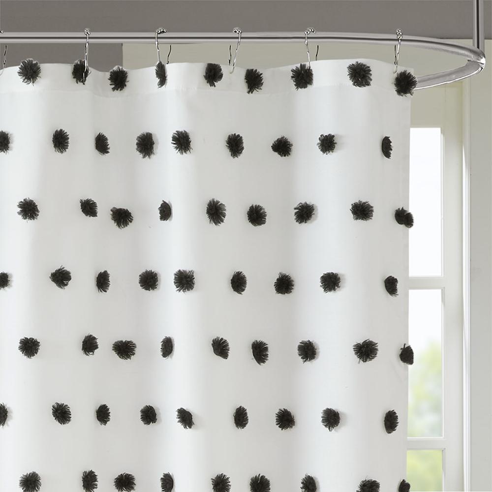 Black Pom Pom Clip Shower Curtain, Belen Kox. Picture 3