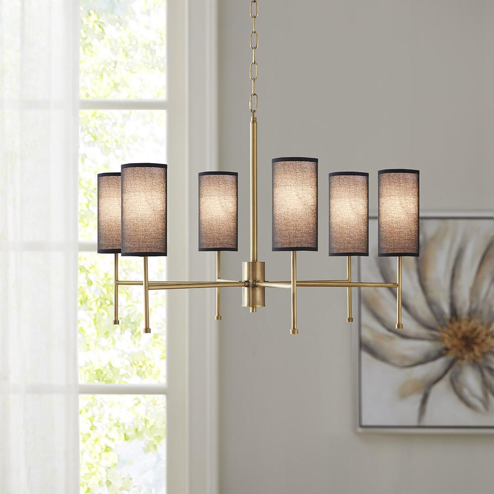 Conrad 6  Light Chandelier - 12 Shades  (Black and White), Plated Gold. Picture 3