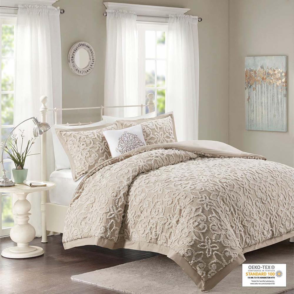 4 piece Tufted Cotton Comforter set Taupe 996. Picture 1