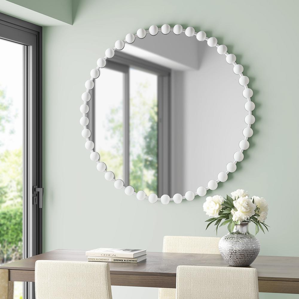 Beaded Round Wall Mirror 36"D. Picture 5