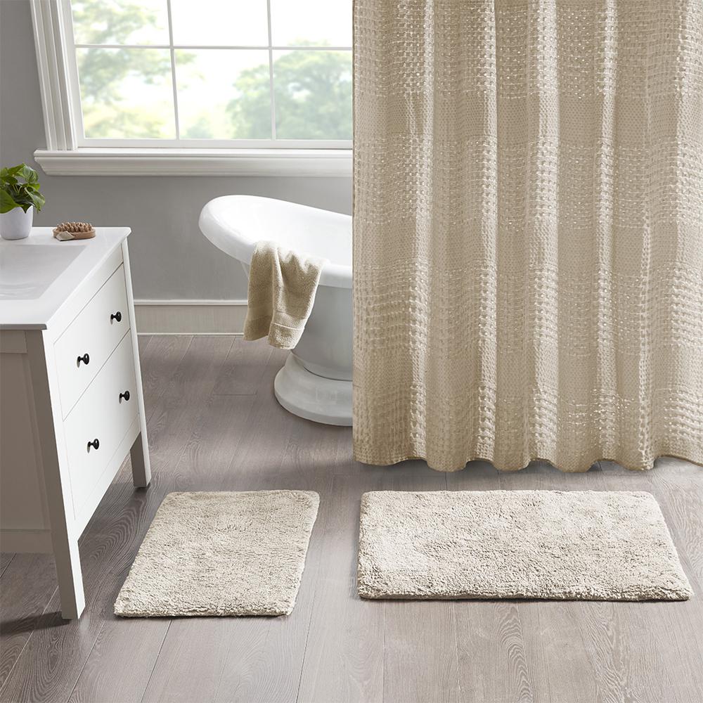 100% Cotton Solid Tufted Bath Rug Set, Natural. Picture 1
