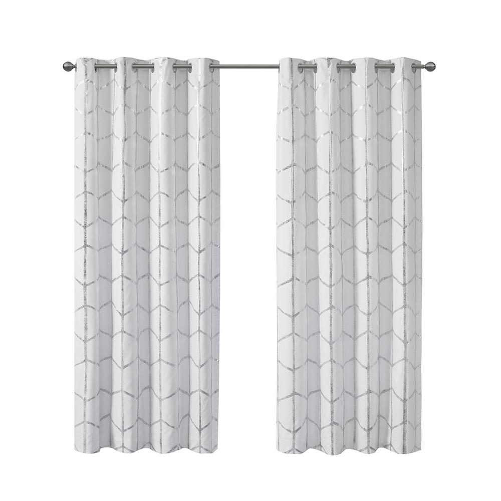 White/Silver Metallic Print Total Blackout Curtain Panel, Belen Kox. Picture 1