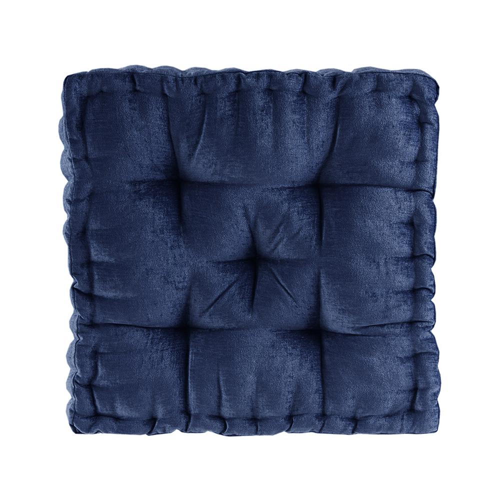 100% Polyester Chenille Square Floor Pillow Cushion Navy. Picture 5