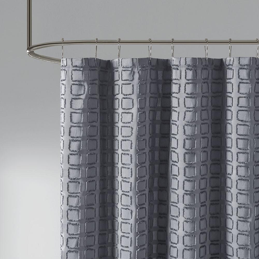 Woven Clipped Solid Shower Curtain Grey 615. Picture 4