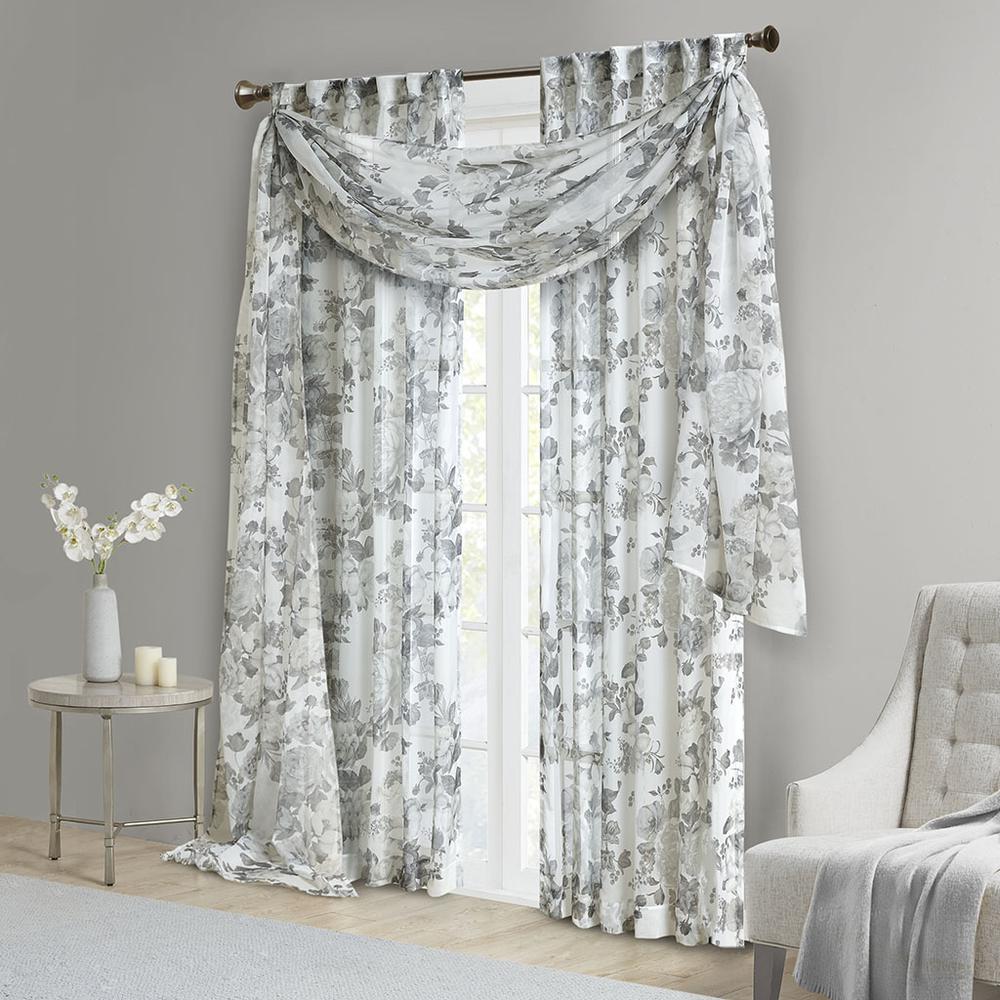 Printed Floral Rod Pocket and Back Tab Voile Sheer Curtain. Picture 4