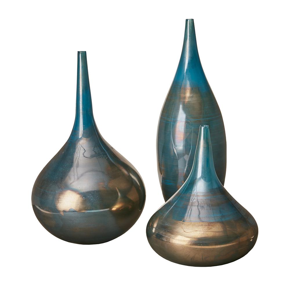 Blue and Bronze Decorative Glass Vases 3-piece set. Picture 4