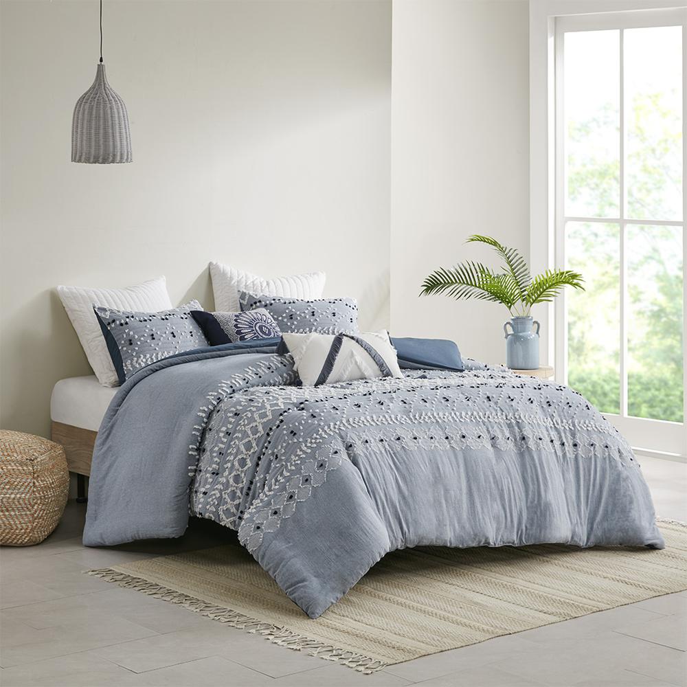 Organic Cotton Chambray 3 Piece Duvet Cover Set. Picture 4