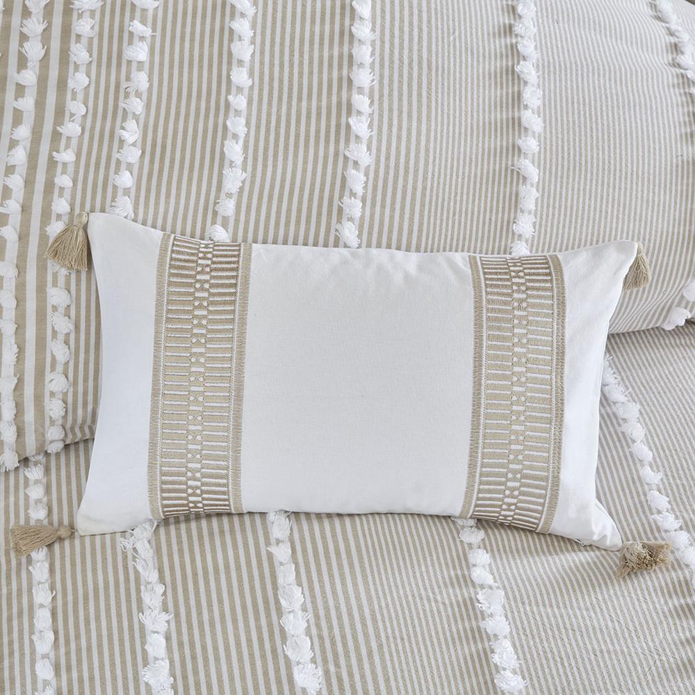 100% Faux Linen Cotton Embroidered Oblong Pillow. Picture 1