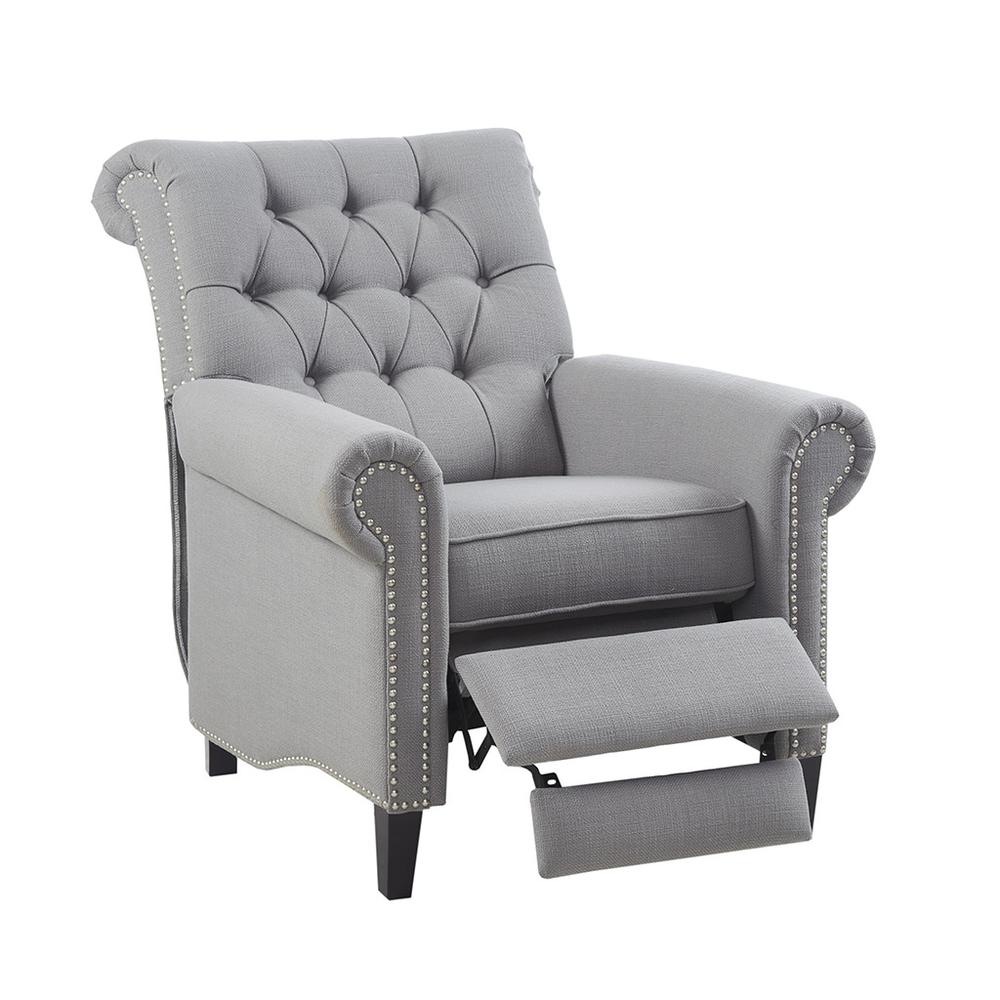 Button-Tufted Grey Push Back Recliner, Belen Kox. Picture 3